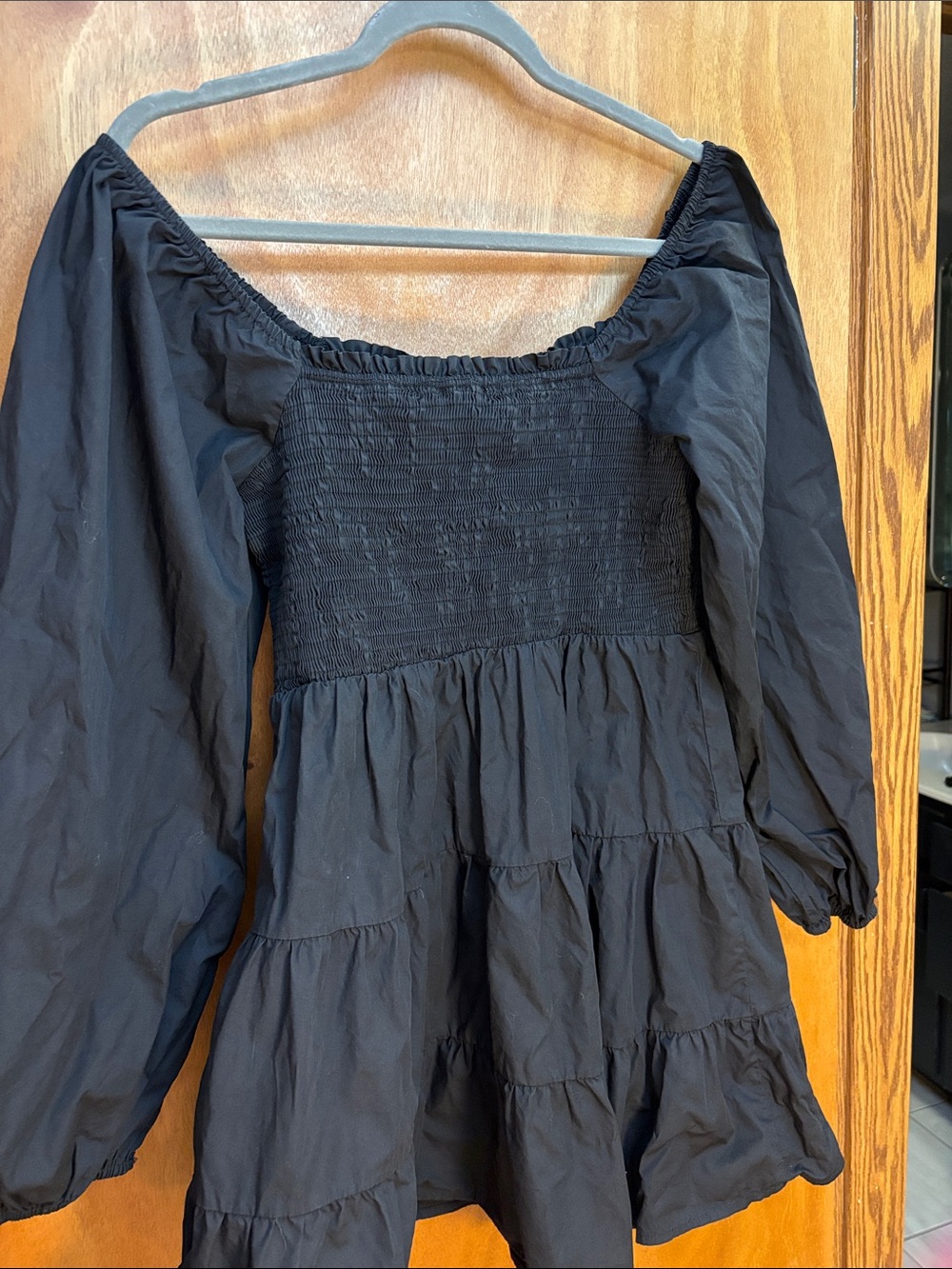 Altar'd State Black Off-Shoulder Smocked Tiered Mini Dress Medium - Picture 10 of 10